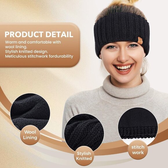 Winter Headbands Women 3 Pack Wool Fleece Lined Warm Ear Muffs for Cold Weather main image 5